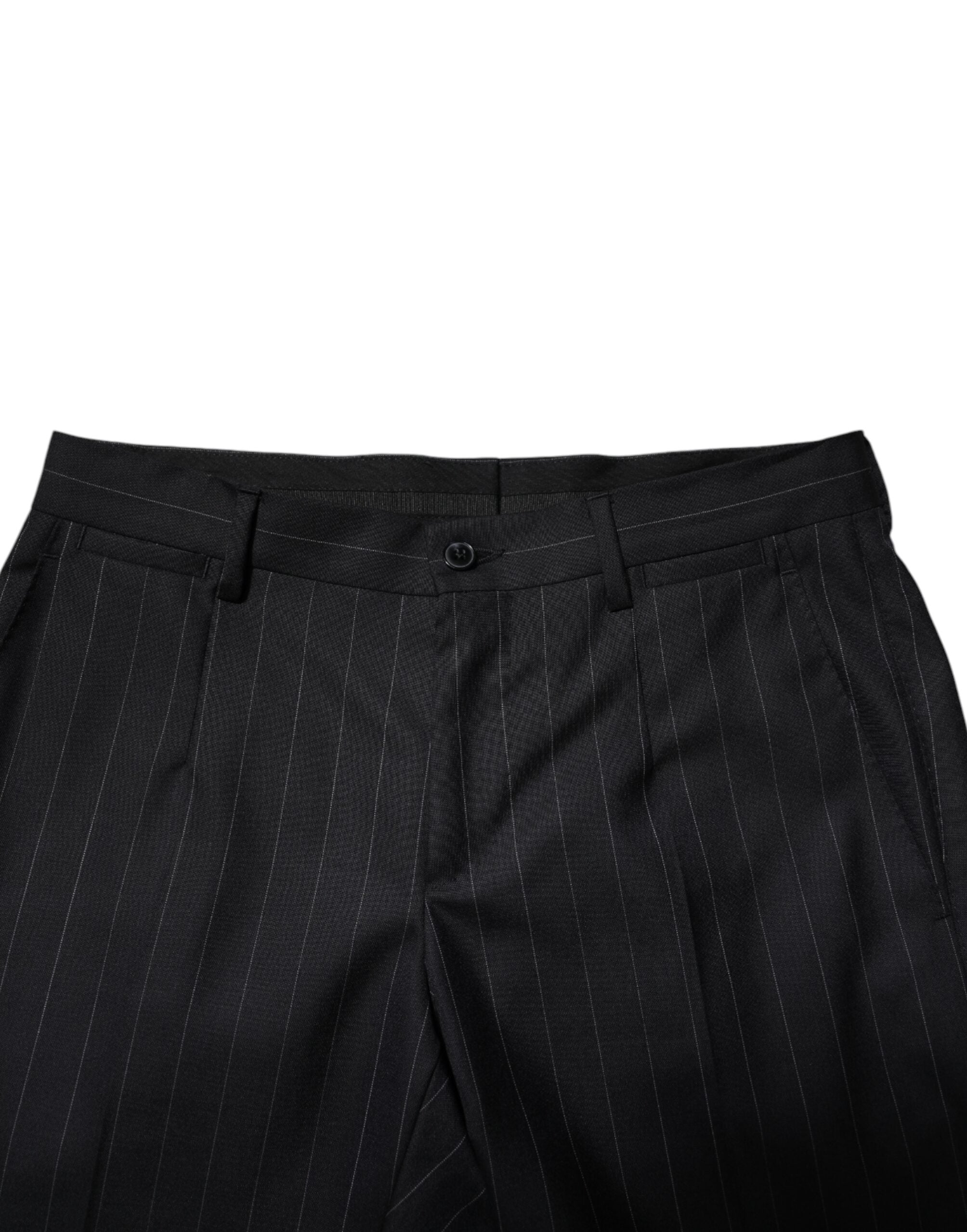 Dolce & Gabbana Black Wool Striped Formal Pants